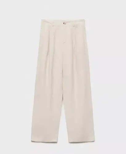 Women's Tortoiseshell Button Linen Pants - MANGO (1)