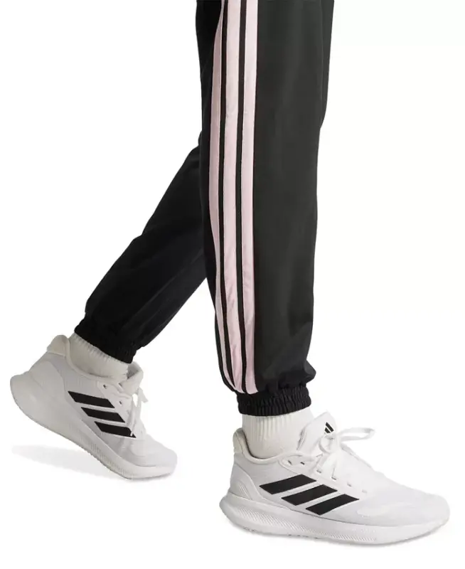 Women's Tricot 3-Stripes Track Pants-Black/Clear Pink - 2