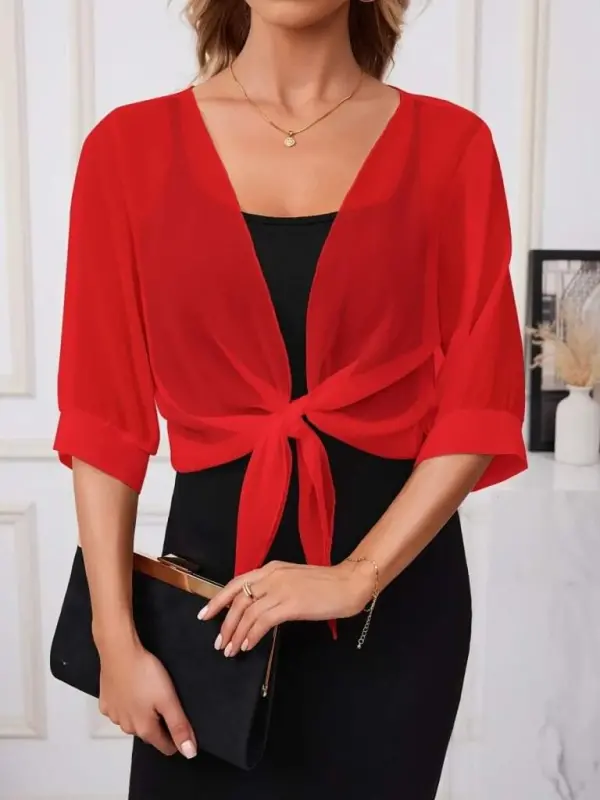 Women's Troy Sleeve Front Tie Short Chiffon Bolero Jacket - 2