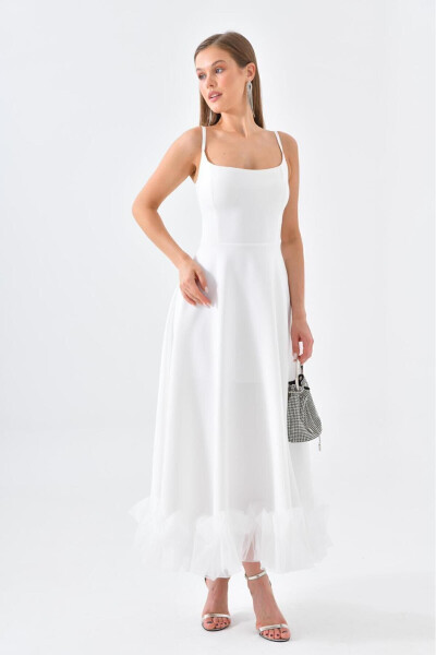 Women's Tulle Detailed Strappy Midi Length Evening Dress Premium Dress - 7