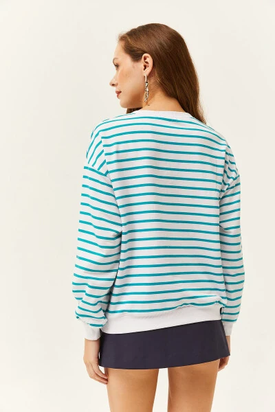 Women's Turquoise Basic Soft Textured Oversized Sweatshirt SWT-19000457 - 5