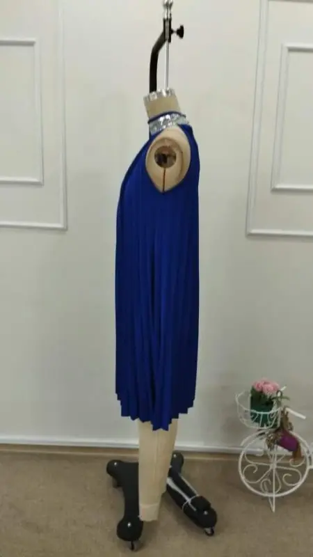 Women's Turtleneck Off-Shoulder Pleated Short Chiffon Dress - 6