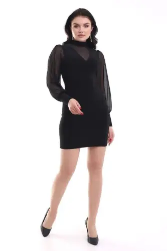 Women's Turtleneck Transparent Detail Opportunity Product Sandy Fabric Mini Dress - 7