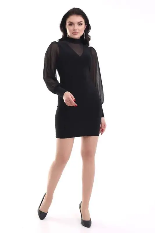 Women's Turtleneck Transparent Detail Opportunity Product Sandy Fabric Mini Dress - 7
