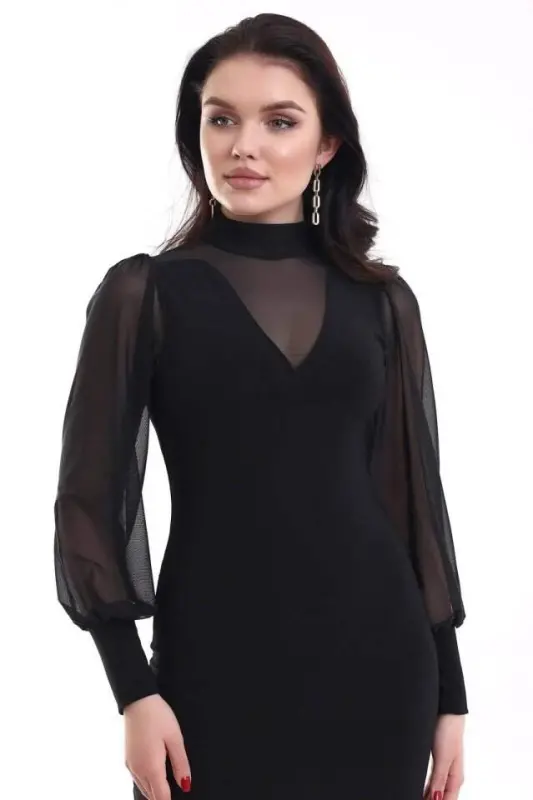Women's Turtleneck Transparent Detail Opportunity Product Sandy Fabric Mini Dress - 8