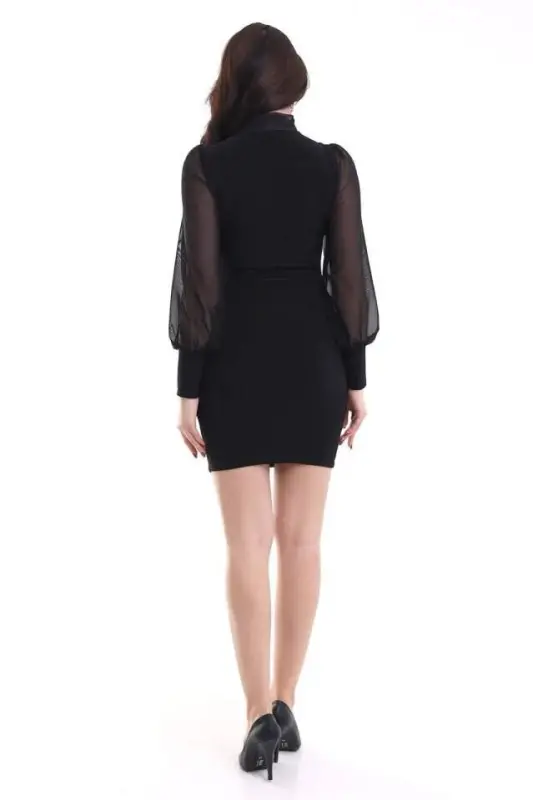 Women's Turtleneck Transparent Detail Opportunity Product Sandy Fabric Mini Dress - 9