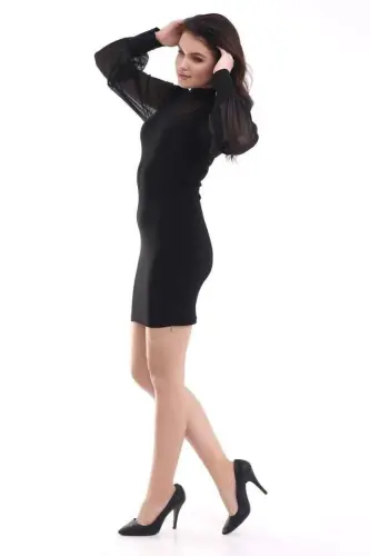 Women's Turtleneck Transparent Detail Opportunity Product Sandy Fabric Mini Dress - 11