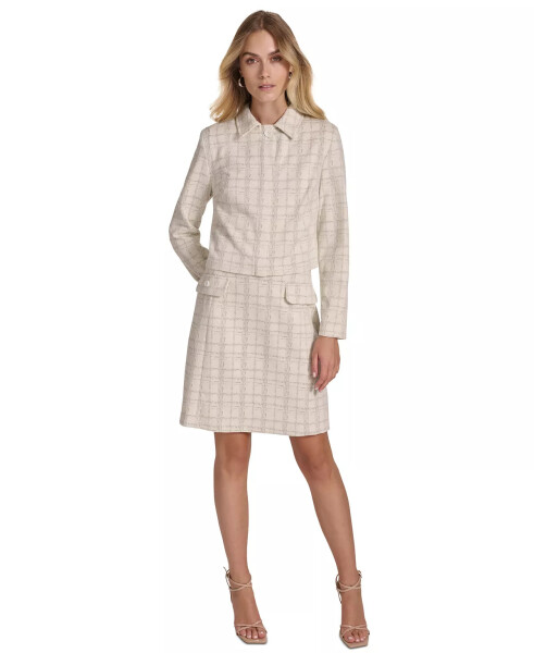 Women's Tweed Sheath Jacket-Top Dress Cream Silver - 1