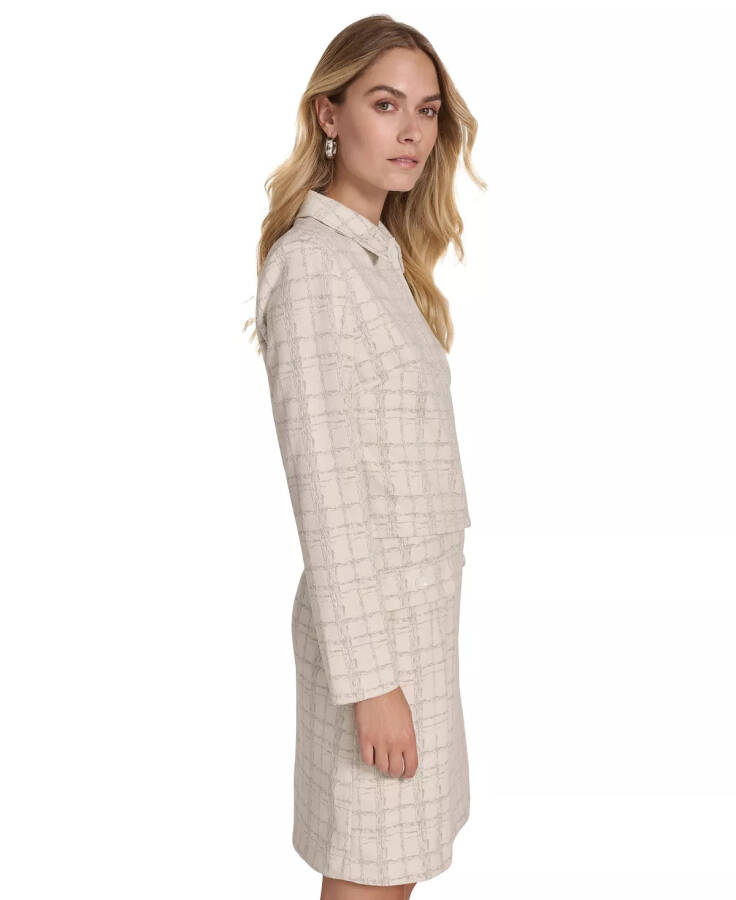 Women's Tweed Sheath Jacket-Top Dress Cream Silver - 3