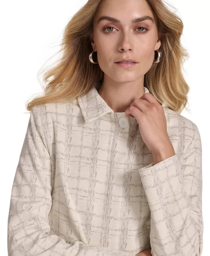 Women's Tweed Sheath Jacket-Top Dress Cream Silver - 4