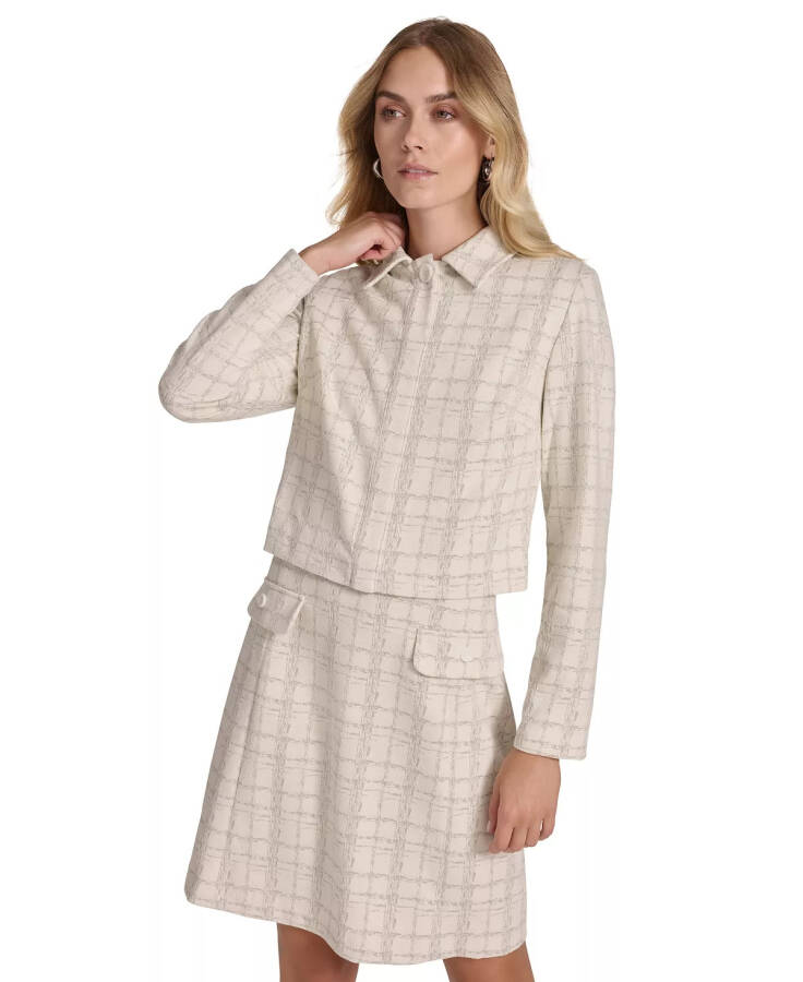 Women's Tweed Sheath Jacket-Top Dress Cream Silver - 5