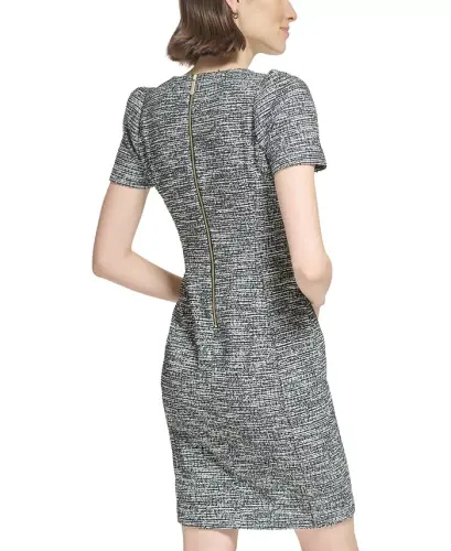 Women's Tweed Short-sleeve Sheath Mini Dress - Black.Cream - CALVIN KLEIN (1)
