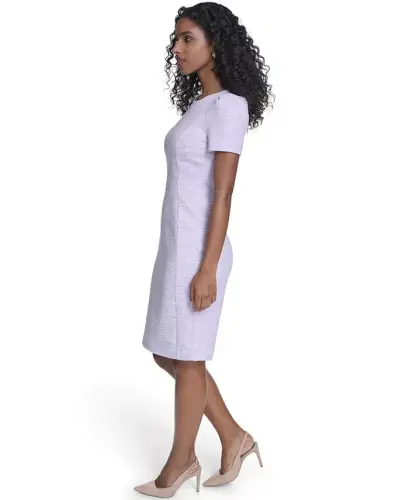 Women's Tweed Short-sleeve Sheath Mini Dress - Regal/cream - 3