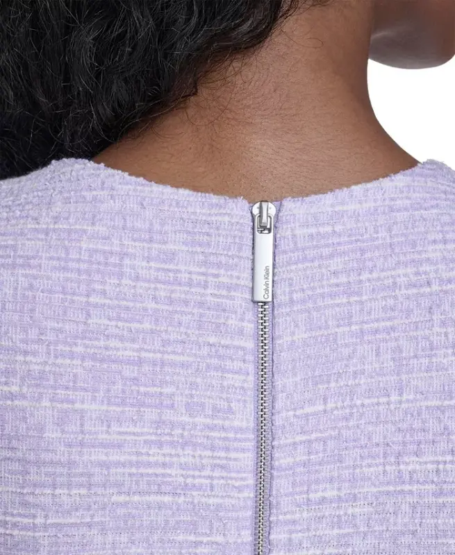 Women's Tweed Short-sleeve Sheath Mini Dress - Regal/cream - 4