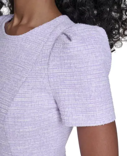 Women's Tweed Short-sleeve Sheath Mini Dress - Regal/cream - 6