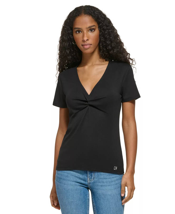 Women's Twist Front V-Neck T-Shirt Black - 1