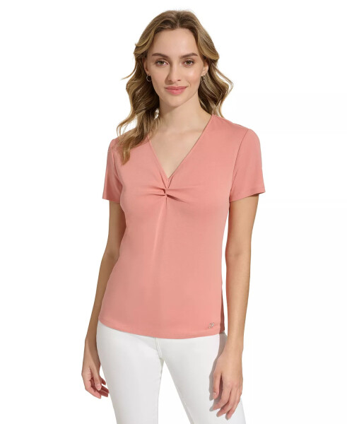 Women's Twist Front V-Neck T-Shirt Desert Rose - 1