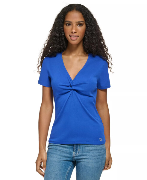 Women's Twist Front V-Neck T-Shirt Klein Blue - 1