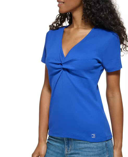 Women's Twist Front V-Neck T-Shirt Klein Blue - 4