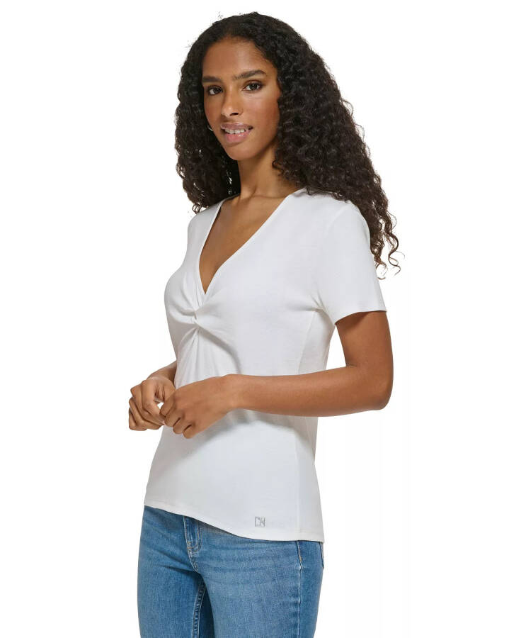 Women's Twist Front V-Neck T-Shirt Soft White - 3