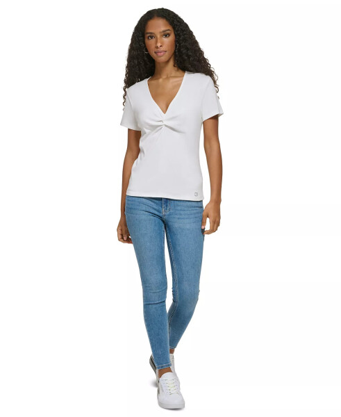 Women's Twist Front V-Neck T-Shirt Soft White - 4