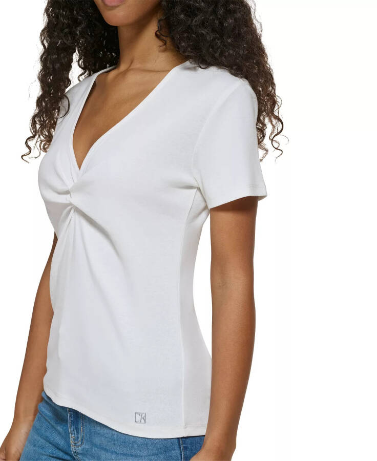 Women's Twist Front V-Neck T-Shirt Soft White - 5