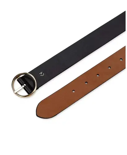 Women's Two-In-One Center Bar Reversible Genuine Leather Belt-Black, Tan - 4