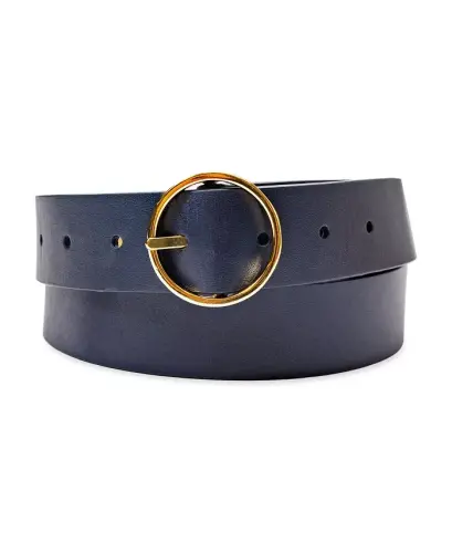 Women's Two-In-One Center Bar Reversible Genuine Leather Belt-Navy, Beige - 3