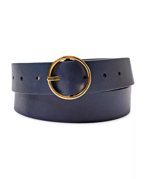 Women's Two-In-One Center Bar Reversible Genuine Leather Belt Navy, Beige - 1