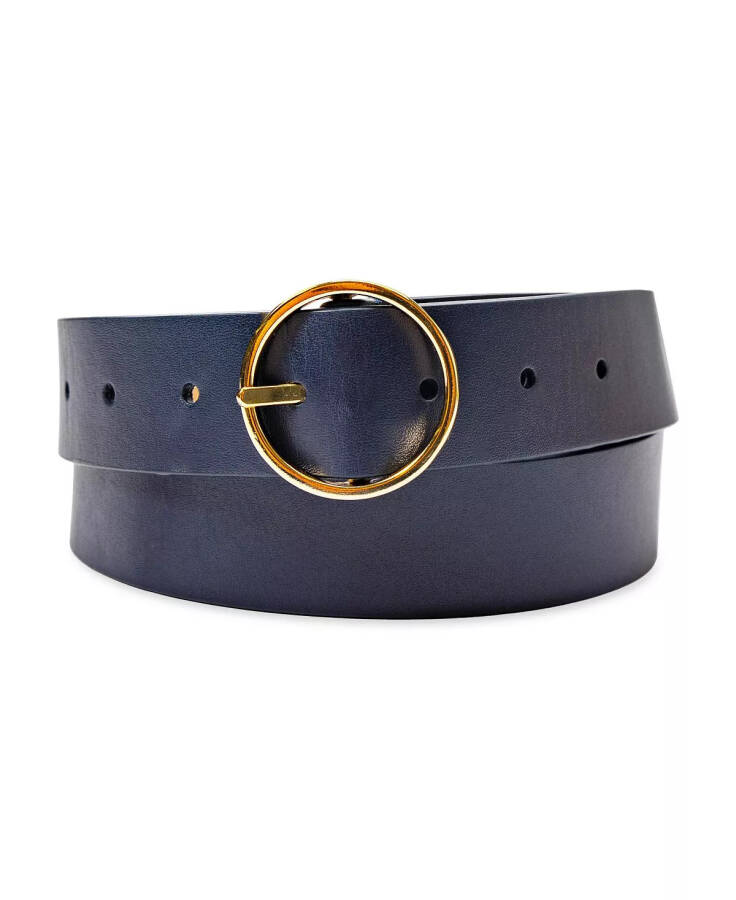 Women's Two-In-One Center Bar Reversible Genuine Leather Belt Navy, Beige - 1