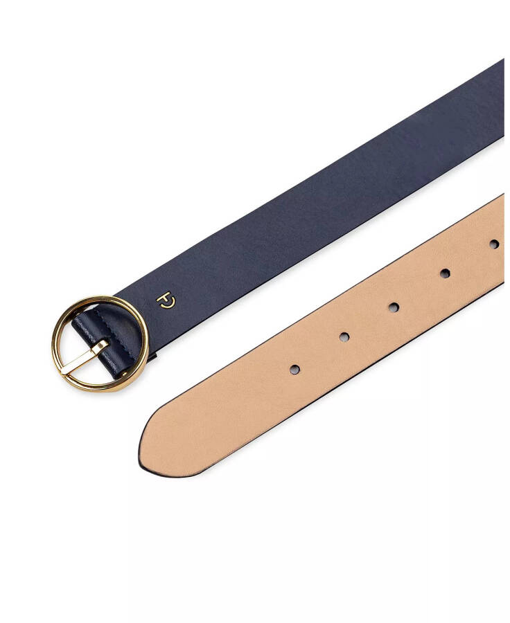 Women's Two-In-One Center Bar Reversible Genuine Leather Belt Navy, Beige - 7