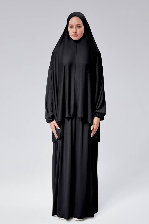 Women's Two-Piece Prayer Dress with Veil Organic Cotton Elastic Sleeve Non-Slip Skirt Cotton Jersey Hijab - 1