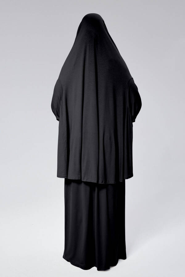 Women's Two-Piece Prayer Dress with Veil Organic Cotton Elastic Sleeve Non-Slip Skirt Cotton Jersey Hijab - 4