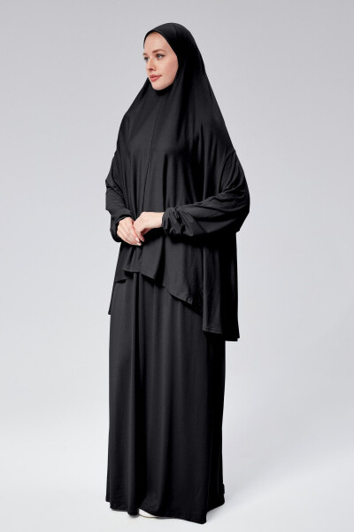 Women's Two-Piece Prayer Dress with Veil Organic Cotton Elastic Sleeve Non-Slip Skirt Cotton Jersey Hijab - 6