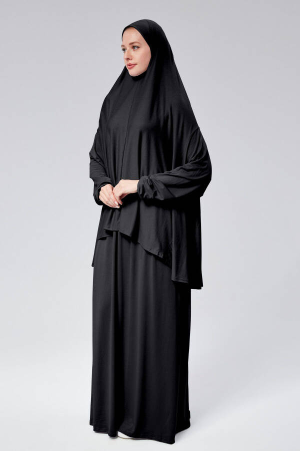 Women's Two-Piece Prayer Dress with Veil Organic Cotton Elastic Sleeve Non-Slip Skirt Cotton Jersey Hijab - 6