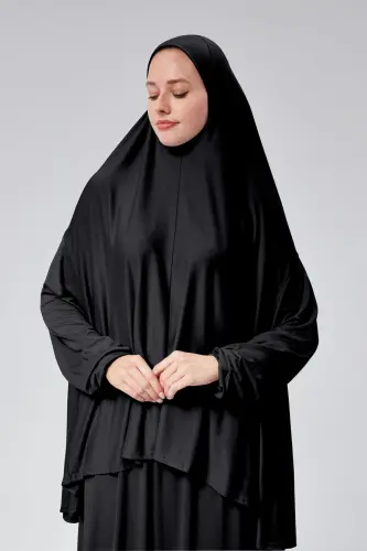 Women's Two-Piece Prayer Dress with Veil Organic Cotton Elastic Sleeve Non-Slip Skirt Cotton Jersey Hijab - 3