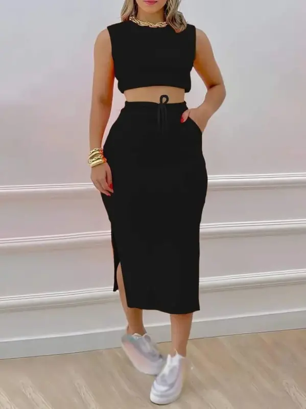 Women's Two-Thread Crop Skirt Two-Piece Set - 3