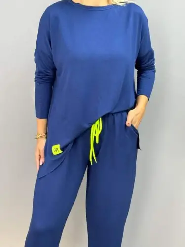 Women's Two Thread Viscose Cotton Fabric Crest Detailed Two Piece Set - 3