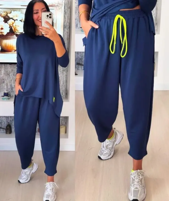 Women's Two Thread Viscose Cotton Fabric Crest Detailed Two Piece Set - 6