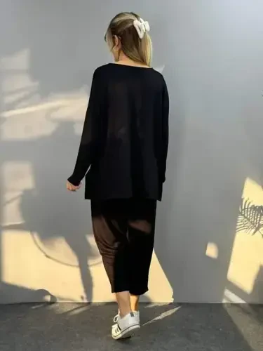 Women's Two Thread Viscose Cotton Fabric Crest Detailed Two Piece Set - BÜYÜKBEDENIZ (1)