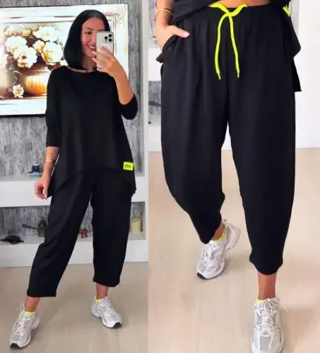 Women's Two Thread Viscose Cotton Fabric Crest Detailed Two Piece Set - 6