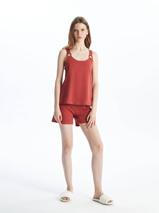 Women's U-Neck Solid Sleeveless Shorts Pajama Set - 3