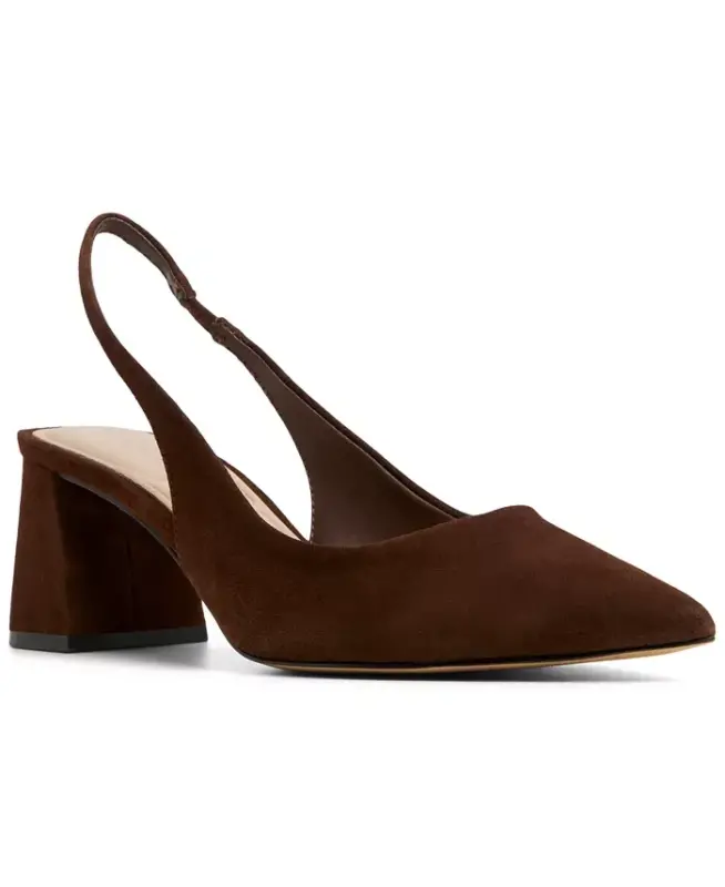Women's Uliana Slingback Block-Heel Pumps - Dark Brown Suede - 1