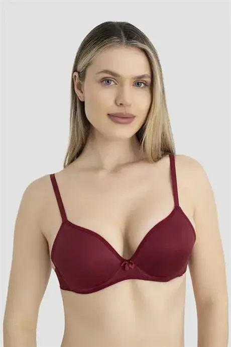 Women's Underwire Padded Push-up Bra 3-Pack Black White Burgundy - BÜYÜKBEDENIZ