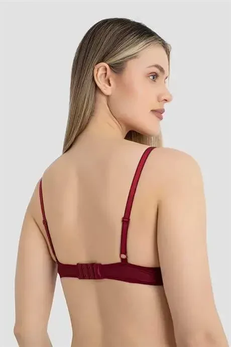 Women's Underwire Padded Push-up Bra 3-Pack Black White Burgundy - 2