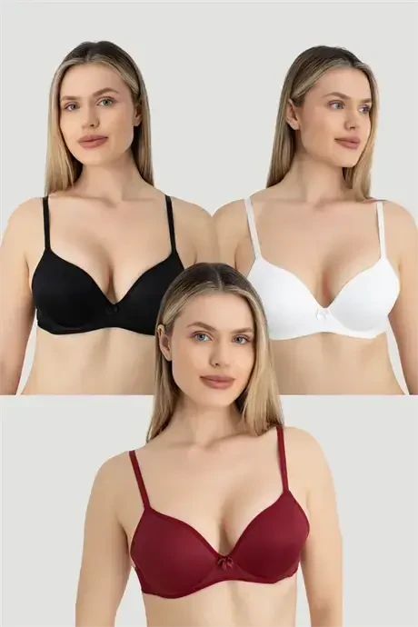 Women's Underwire Padded Push-up Bra 3-Pack Black White Burgundy - 7