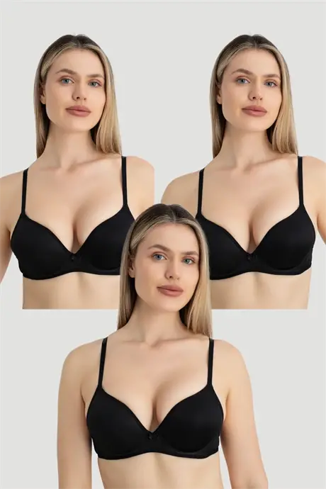 Women's Underwire Padded Push-up Bra 3-Piece Set Black - 6