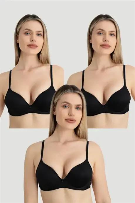 Women's Underwire Padded Push-up Bra 3-Piece Set Black - 1
