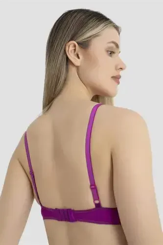 Women's Underwire Push-up Padded Bra 3-pack Black White Plum - BÜYÜKBEDENIZ (1)