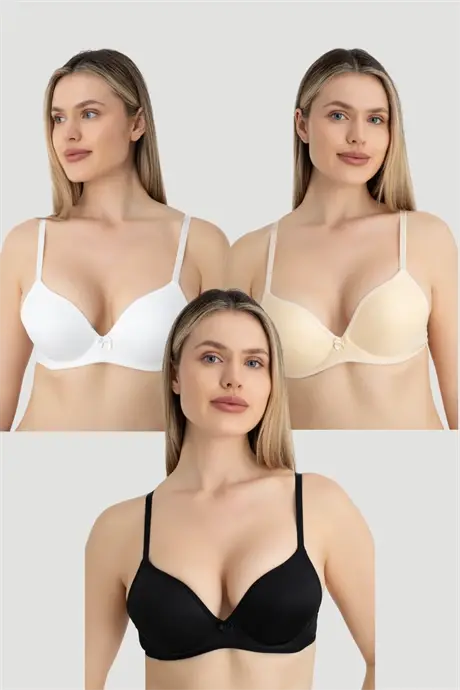 Women's Unpadded Underwire 3 Bra White Black Nude - 1